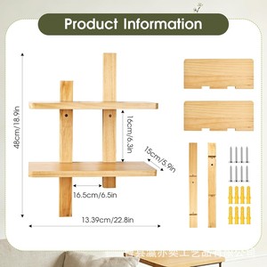 Wooden <b>Wall</b> Shelf 2 Tier Solid Wood <b>Hanging</b> Bookshelf For Living Room <b>Storage</b> Rack With Books And Decor - Product Image 3