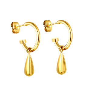 ต่างหูห่วงรูปหยดน้ำสแตนเลสสีทองหรูหราสไตล์ยุโรปเครื่องประดับแฟชั่น - Product Image 5