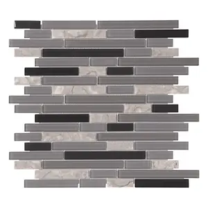 Sunwings Glass Mosaic Tile | Stock In US | Glass And Stone Linear Mix Black Interlocking Mosaics Wall And Floor Tile