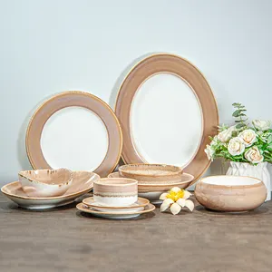 Conjunto de pratos e tigelas para jantar em restaurante, louça de cerâmica estilo vintage, utensílios de mesa de porcelana, artesanal