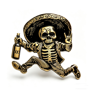 Broche en émail personnalisée en métal, motif Amour Mariachi Squelette, plaqué or vintage, imprimée UV, pour Rock & Roll, Tequila, Fête d'anniversaire, Noël - Product Image 1