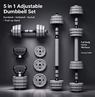 Kit d'entraînement complet à domicile 4-en-1 : haltères réglables, barre de musculation, kettlebell convertible, barres de pompes et disques de poids