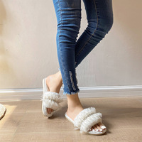 Nouvelles pantoufles fourrées à bout ouvert pour femmes, avec dentelle et perles, chaudes pour l'intérieur, collection automne-hiver