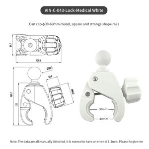 Base de bola médica VINmounts de 1.5 pulgadas, color blanco, con bloqueo, compatible con brazo de doble soporte RAM de 1.5 pulgadas - Product Image 2