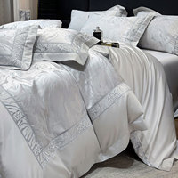 Parure de lit de luxe léger en coton longues fibres 100S, jacquard tissé, broderie lourde, 4 pièces, toutes saisons, cadeau pour chambre à coucher