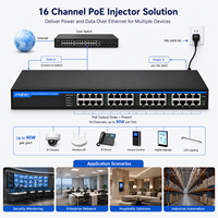 Injecteur/PoE Mid-Span 19'' 16 Canaux 10G 44V~57V avec Port Réseau et Alimentation, Prise en Charge des Ports Ecah IEEE802.3bt, Injecteur PoE 90W