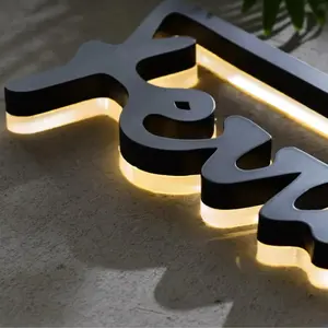 Personalizado Preto Cor Dourada 3d Metal Carta Sinal Led Backlit Canal Carta Sinal para Decoração
