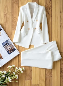 سترة عمل أنيقة للنساء بتصميم كلاسيكي للمكتب للسيدات سترة عمل ضيقة مزدوجة الصدر سترة احترافية بطول فوق الركبة - Product Image 2