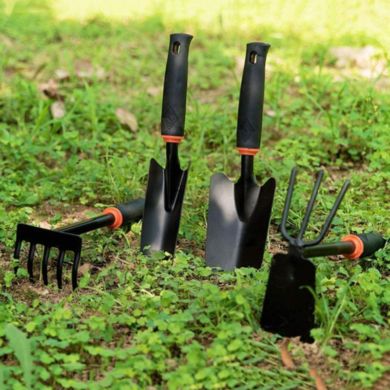 4pc园林工具套装盆景铲耙不锈钢中耕机除草工具花园草坪农田移植pvc