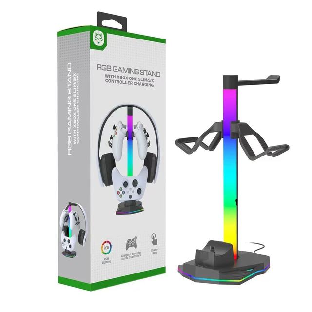 Charging Station Dock with 2 USB Port Game Controller Holder with RGB Light Space Saving Storage Accessories for Xbox Series X