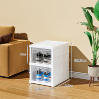 YOUALL Boîte de rangement à chaussures pliable et empilable en PP brillant, carrée, 3 couches, multifonctionnelle, gain de place, pour salle de bain et salon