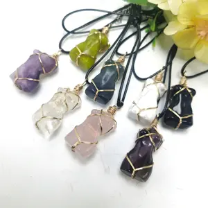 Wholesale Bulk Natural Crystal Gemstone Carved Female Models Gold Wire Wrapped Female Body Necklace Pendant