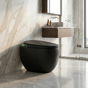 WC intelligent Egg, version phare, avec bidet intégré, siphon en S, design gris, double chasse, siège chauffant, veilleuse, équipement sanitaire au sol - Product Image 1