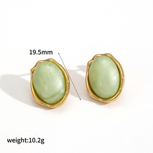 Pendientes ovalados de estilo retro a la moda con engaste de bisel para mujer, diseño geométrico, joyería de acero inoxidable - Product Image 5