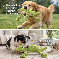 Jouets pour animaux de compagnie en peluche souple en forme d'alligator, écologiques, personnalisables, indestructibles, interactifs, résistants aux morsures, avec corde en coton à nœuds serrés, jouets pour chiens
