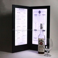 Menu de restaurant en cuir PU de luxe pour hôtel en gros, avec éclairage LED, couverture de menu de restaurant avec lumière LED