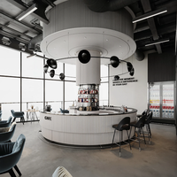 Comptoir de bar à café en bois de style minimaliste moderne avec dessus circulaire et éclairage intégré