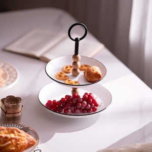 ถาดเสิร์ฟสองชั้นโลหะสีพื้นสำหรับใส่ผลไม้ ตกแต่งบ้านงานแต่ง - Product Image 1