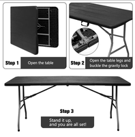 Table pliante portable en plastique de 6 pieds avec finition bois, idéale pour les fêtes et mariages en intérieur et en extérieur – Meilleure vente