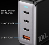 Chargeur rapide GaN 100W PD, adaptateur mural USB C double port, prise UK, charge rapide QC3.0 pour téléphone portable et ordinateur portable