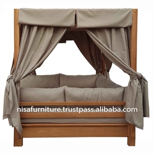 Gazebo à baldaquin en bois massif, chaise longue pergola en teck, lit de jour au design moderne inspiré par l'Indonésie pour le jardin extérieur et les meubles de villa - Product Image 3