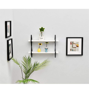 Muebles para el Hogar, Estante de Pared Moderno de Madera <span class=keywords><strong>Blanca</strong></span> de 2 Niveles, <span class=keywords><strong>Diseño</strong></span> Flotante para Hogar u Hospital, Estantería Colgante para Libros - Product Image 6