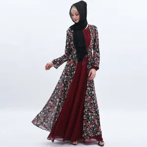 Hot Sales Collared Neckline Button Floral Long Sleeves Maxi Dress African Dashiki Party Prom Evening Jilbab