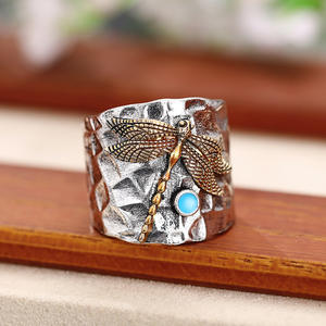 Pulsera H386 con diseño de libélula, aleación de cobre con incrustaciones de turquesa, regalo unisex, joyería - Product Image 6