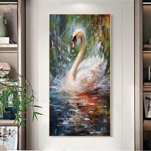 Cygne blanc sur le <span class=keywords><strong>lac</strong></span> peinture à l'huile grand cygne Vintage impression pour cuisine peint à la main Style classique et moderne <span class=keywords><strong>paysage</strong></span> sujet - Product Image 1