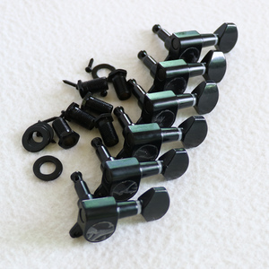 1 jeu de mécaniques de guitare fermées noires polies durables à 6 cordes, avec petite poignée, construction métallique, trous de réglage de 10 mm, modèle - Product Image 1