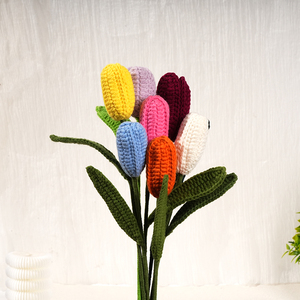 Handmade Chất Lượng Cao Duy Nhất Dệt Đan Crochet Nhân Tạo Tulip Hoa Nhỏ Bó Hoa Tulip Cho Trang Trí Nội Thất - Product Image 1