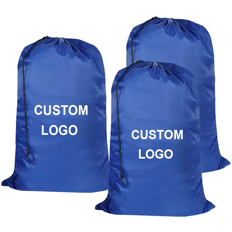 Wholesale Custom Color Printed Reusable Nylon Portable Travel Hotel Large Clothes Storage Drawstring Wash Bag Laundry Bags