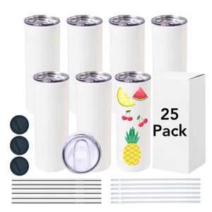 Lot de 25 gobelets isothermes à double paroi en acier inoxydable pour sublimation, avec couvercle et paille, pour boissons froides en voyage - Product Image 1