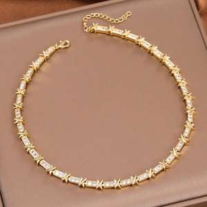 שרשרת כסף 2 טון מסוגננת עם זירקונציה גיאומטרית בעיצוב אלגנטי XX תכשיטים מינימליסטי למסיבת ללבוש יומיומי - Product Image 4