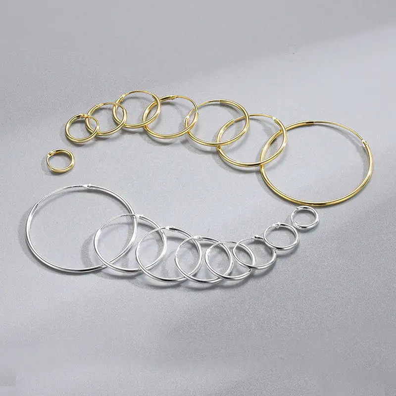 Khuyên Tai Tròn Lớn Bằng Bạc Sterling 925 Khoét Lỗ Hợp Thời Trang Thanh Lịch Khuyên Tai Mạ Vàng 18K Cho Nữ