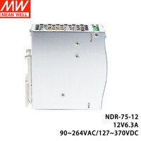 Alimentation électrique sur rail DIN Mean Well NDR-75-12 75W 12V 6.3A avec PFC actif, contrôle industriel, sortie simple, produit original authentique