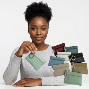 WRIZA Porte-monnaie en cuir PU avec fermeture éclair, porte-clés, mini pochette, sac à main unisexe, portable, usage quotidien, style court, normcore, minimaliste, femme - Product Image 3