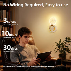 مصباح حائط ذكي بتصميم نورديك حديث قابل لإعادة الشحن عبر USB مع مستشعر حركة لاسلكي وإضاءة LED للسرير - Product Image 2