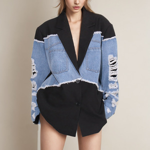 Nuevo Traje de Verano para Mujer, Estilo Británico, con Parches de Mezclilla y Diseño Desgastado - Product Image 2