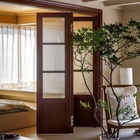 Porte pliante en bois massif avec 4 panneaux de verre, design moderne, 72 x 80 pouces, isolation acoustique pour salle de bain et salon, quincaillerie incluse