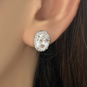 ต่างหูรูปทรงไข่ วินเทจ หรูหรา ประดับเพชร สำหรับผู้หญิง ชุบโรเดียม - Product Image 2