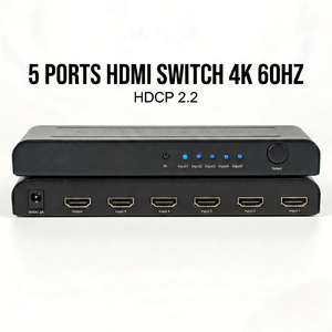 Commutateur <span class=keywords><strong>HDMI</strong></span> 5 ports GC 4K60Hz 5 entrées 1 sortie avec télécommande IR, prend en charge HDCP 2.2 3D HDR pour PS5 Xbox Apple TV - Product Image 1