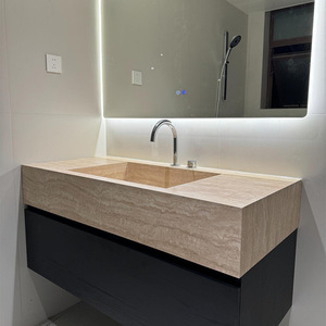 Meuble de salle de bain avec vasque intégrée en ardoise travertin, combinaison pour hôtel et B&B - Product Image 5