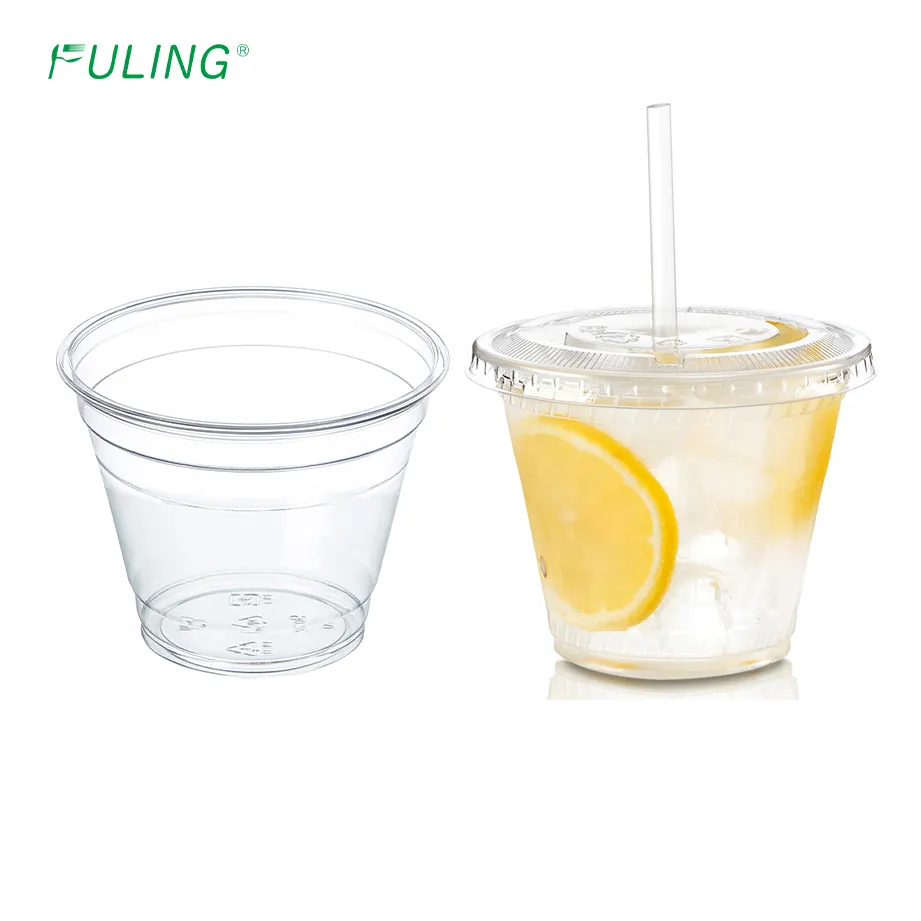 FULING gelas plastik bening 9oz, cetak Logo kustom minuman dingin dengan tutup