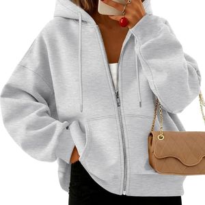 Sweat à capuche zippé pour femme, pull à capuche entièrement zippé, poignets côtelés, poche kangourou, style décontracté streetwear - Product Image 1
