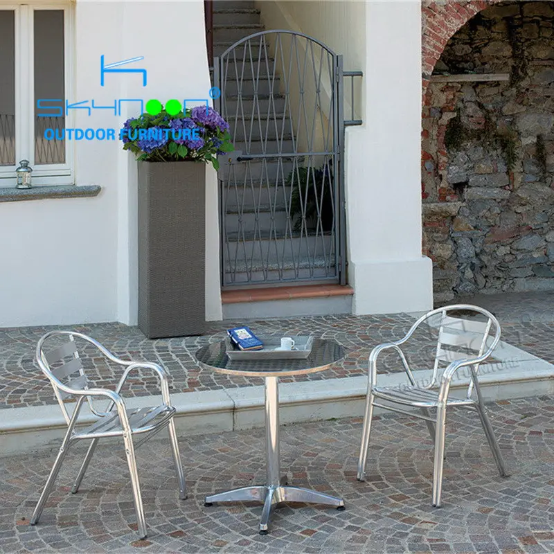 Restaurant kaffee shop einzigen bein runde tisch mit 2 stühle 3pcs stapelbar terrasse möbel gartenmöbel terrasse (31001)