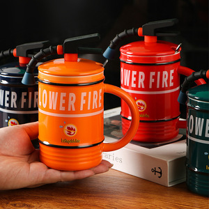 แก้วกาแฟเซรามิกลายพอร์ซเลนพร้อมฝาปิดแก้วน้ำเซรามิครูปถังดับเพลิงพร้อมฝาปิดดีไซน์น่ารักและไม่เหมือนใคร - Product Image 2
