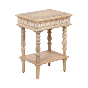 Traditional Wooden Nightstand with Hand Carved Detail Lower Shelf Solid Wood <b>Bedside</b> <b>Table</b> Bedroom Storage Furniture Home Decor - Product Image 2
