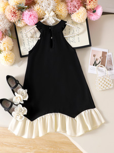 Abito Estivo 2026 Senza Maniche con Perle e Fiori, <span class=keywords><strong>Vestito</strong></span> <span class=keywords><strong>da</strong></span> <span class=keywords><strong>Principessa</strong></span> <span class=keywords><strong>Nero</strong></span> con Colletto Impreziosito <span class=keywords><strong>da</strong></span> Perle per Bambine, Stile ODM - Product Image 2