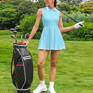 Vestido de falda de golf y tenis con cremallera plisada bloqueada de color para mujer con pantalones cortos Ropa acolchada transpirable para niñas - Product Image 6